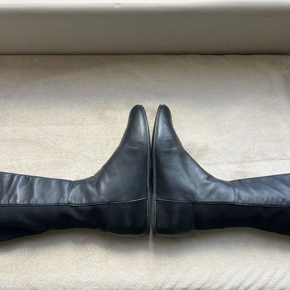 Stuart Weitzman Lander Black Leather Women 6.5 Knee High 5050 Hidden Wedge Boots